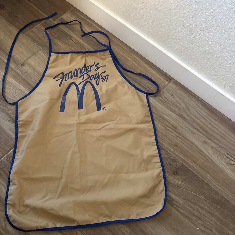 Vintage McDonalds Founders Day 89 Apron Staff Employee Promotional Beige Blue